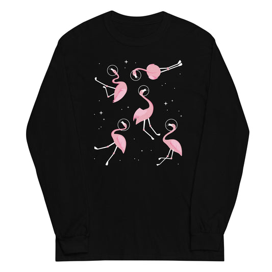 Flamingos In Space Unisex Long Sleeve Tee