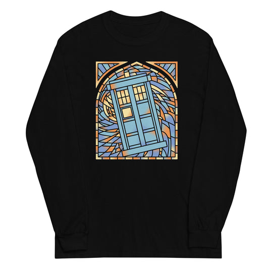 Stained Glass Police Box Unisex Long Sleeve Tee