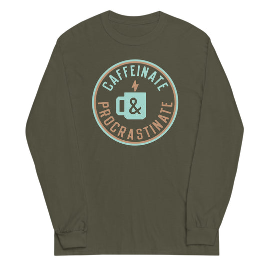 Caffeinate And Procrastinate Unisex Long Sleeve Tee