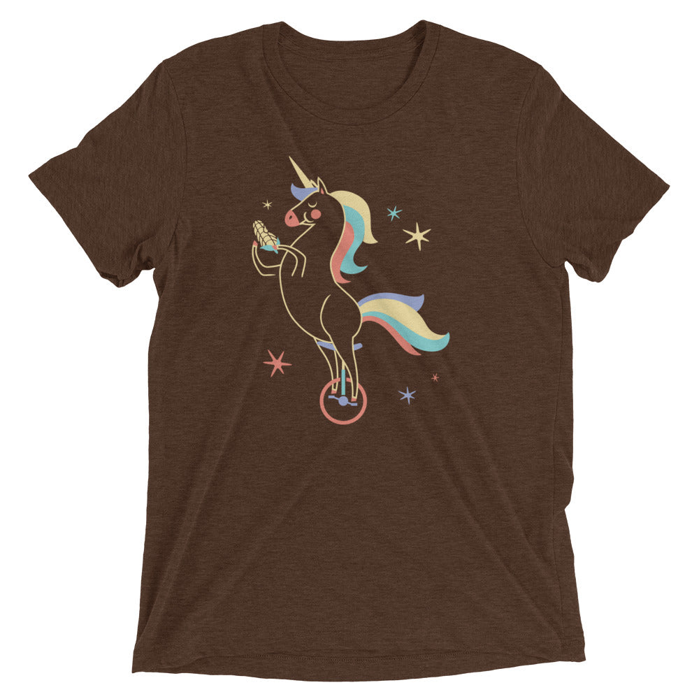 Unicycling Unicorn With Corn Men's Tri-Blend Tee