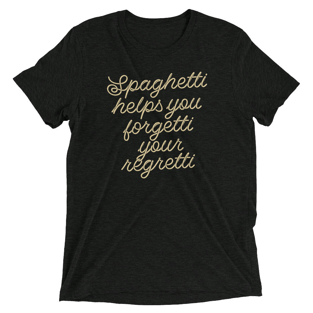 Spaghetti Helps You Forgetti Your Regretti Men's Tri-Blend Tee