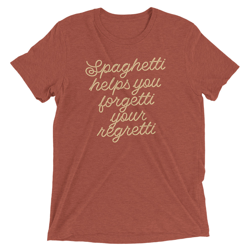 Spaghetti Helps You Forgetti Your Regretti Men's Tri-Blend Tee