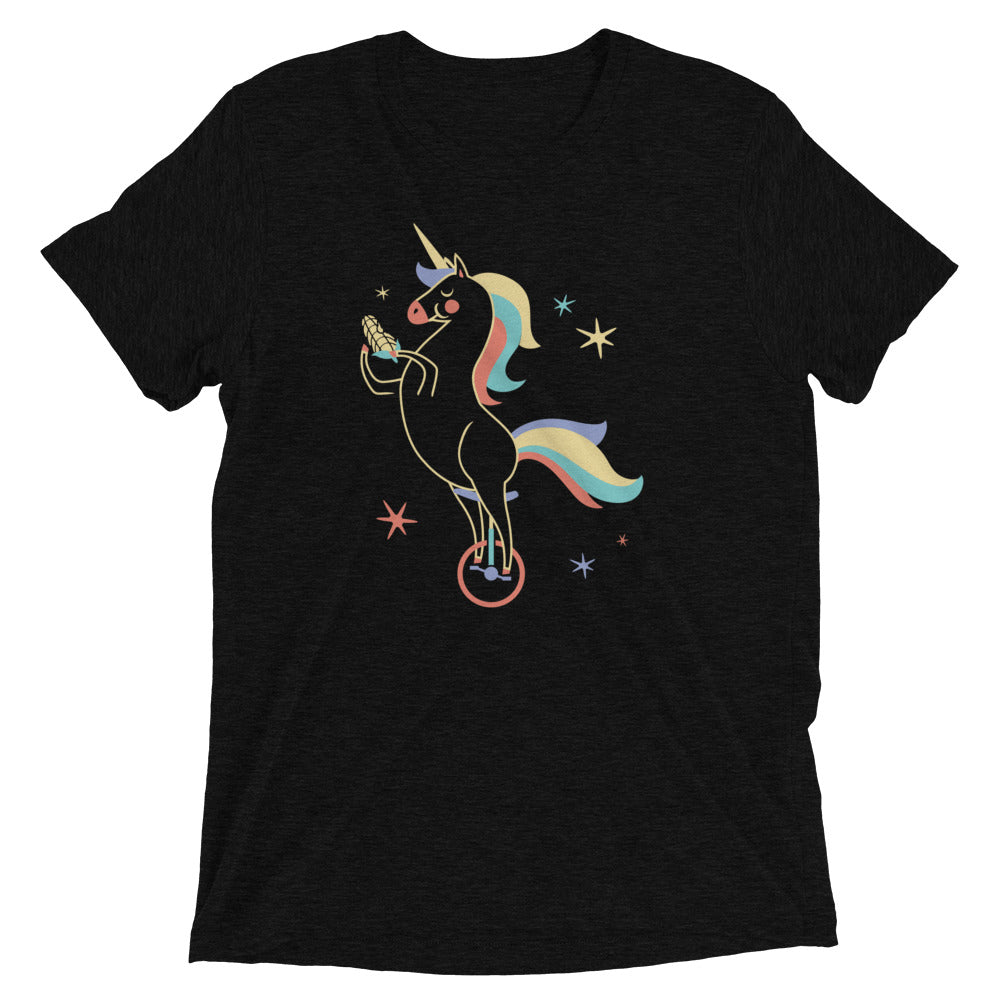 Unicycling Unicorn With Corn Men's Tri-Blend Tee