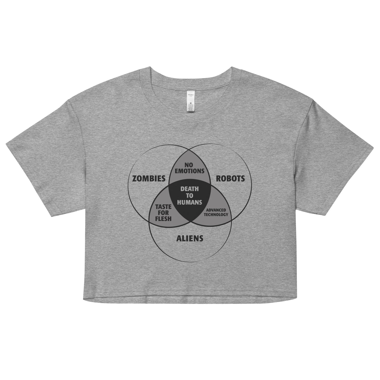 Zombies, Robots, and Aliens Venn Diagram Women's Crop Tee