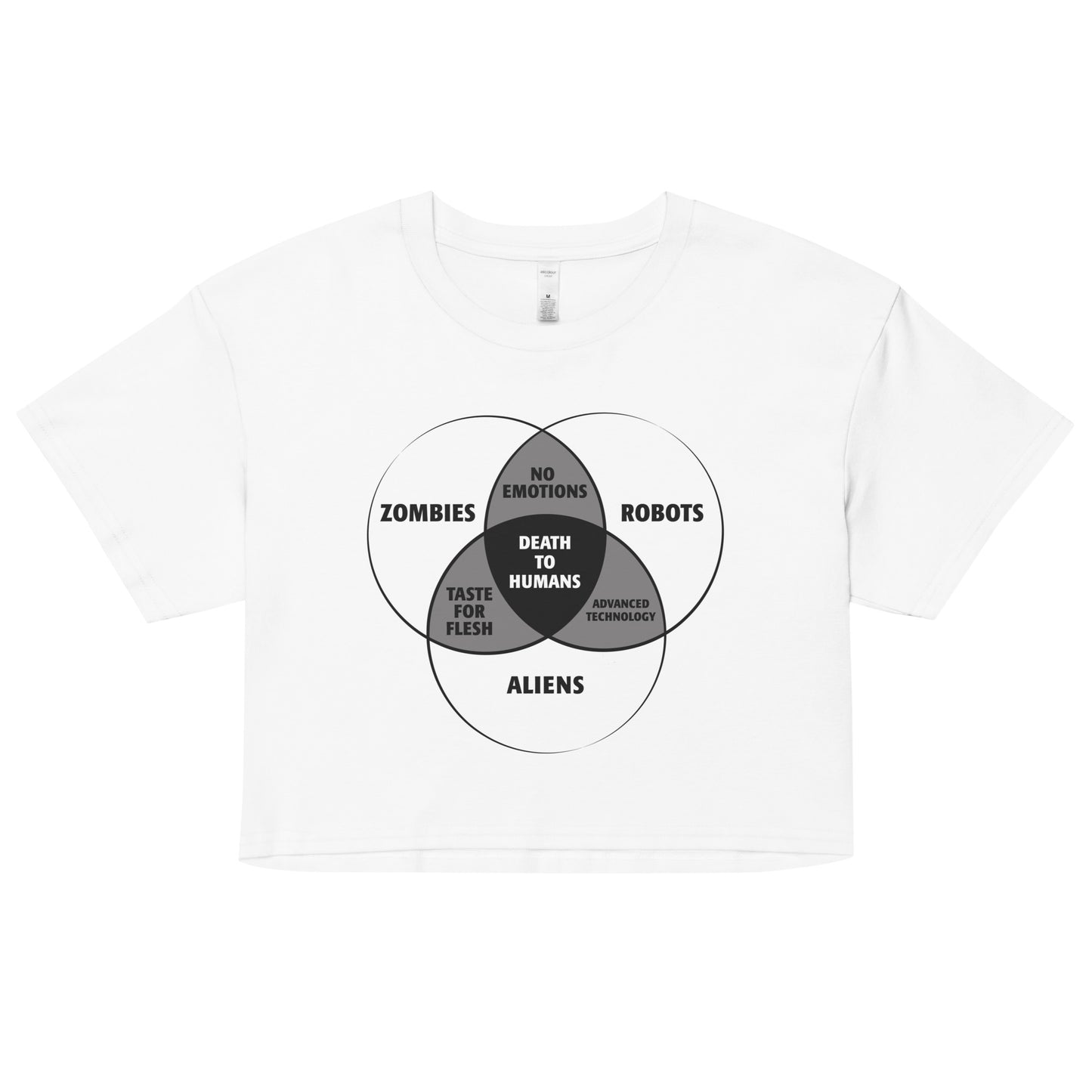 Zombies, Robots, and Aliens Venn Diagram Women's Crop Tee