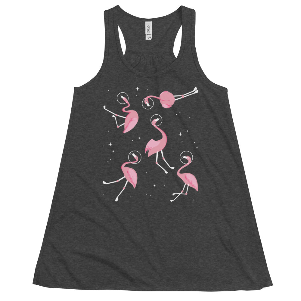 Flamingos In Space Womens Gathered Back Tank