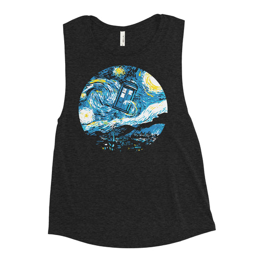 Starry Night Police Box Women's Muscle Tank