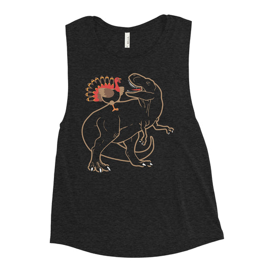 Turkey Riding T-Rex Women's Muscle Tank