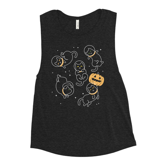 Cat Halloween In Space Women's Muscle Tank