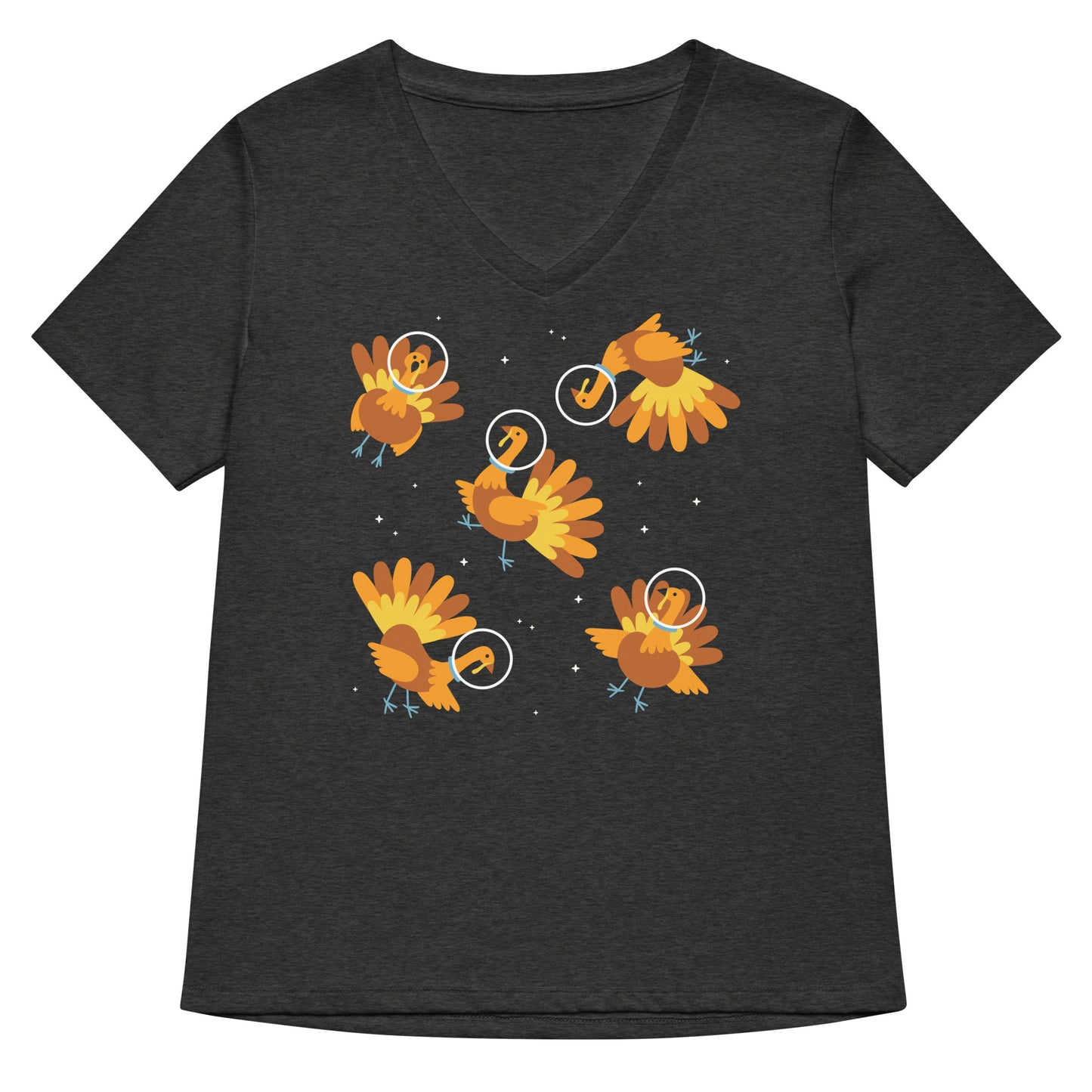 Turkeys In Space Women's V-Neck Tee