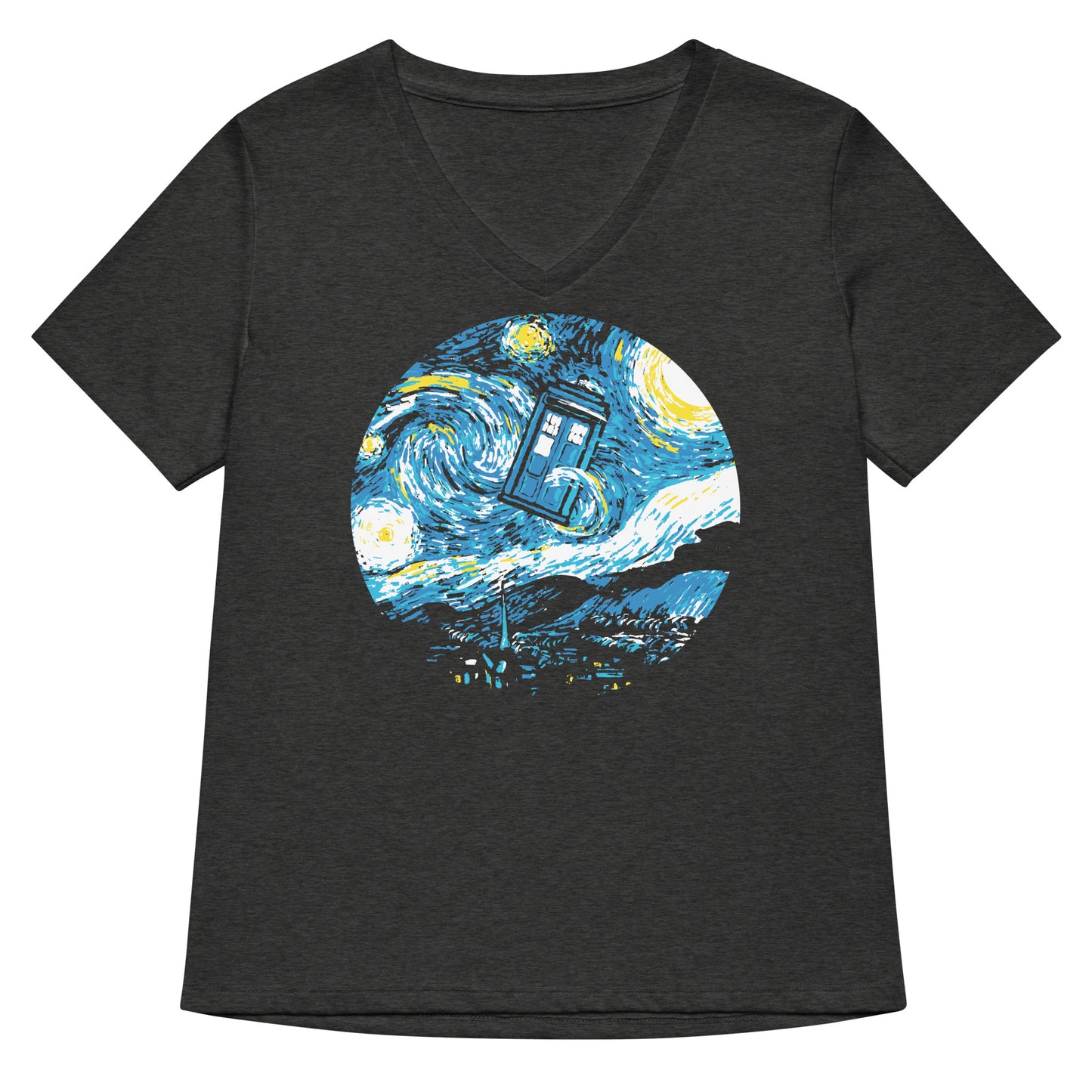 Starry Night Police Box Women's V-Neck Tee