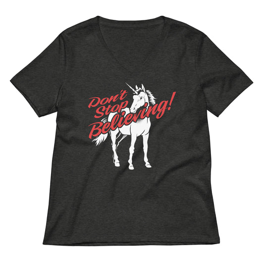 Don't Stop Believing Unicorn Women's V-Neck Tee