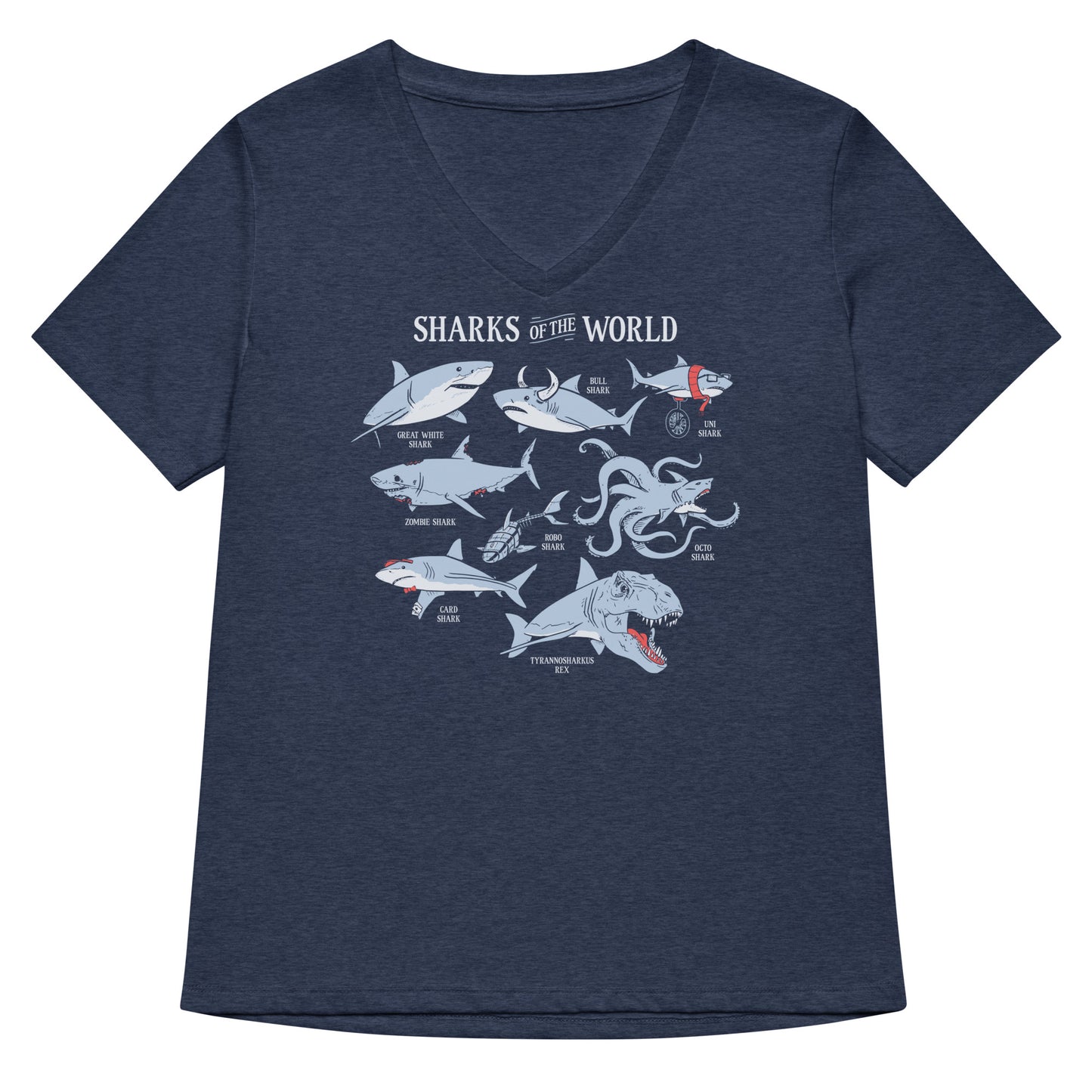 Sharks Of The World Women's V-Neck Tee