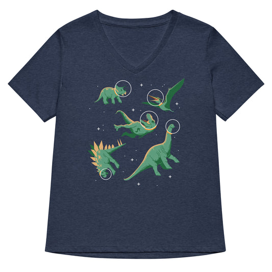 Dinos In Space Women's V-Neck Tee