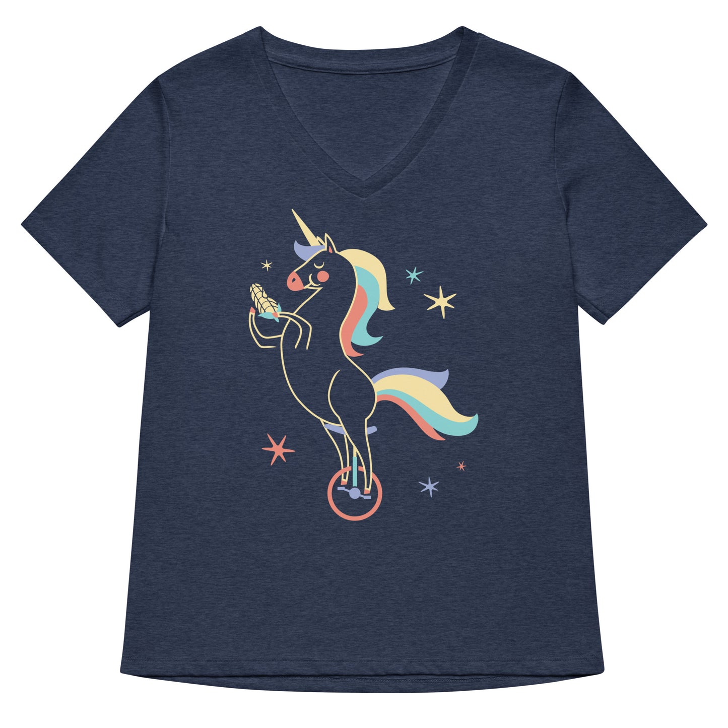 Unicycling Unicorn With Corn Women's V-Neck Tee