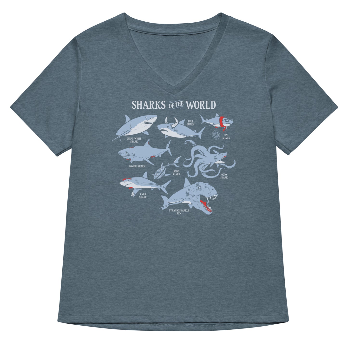 Sharks Of The World Women's V-Neck Tee