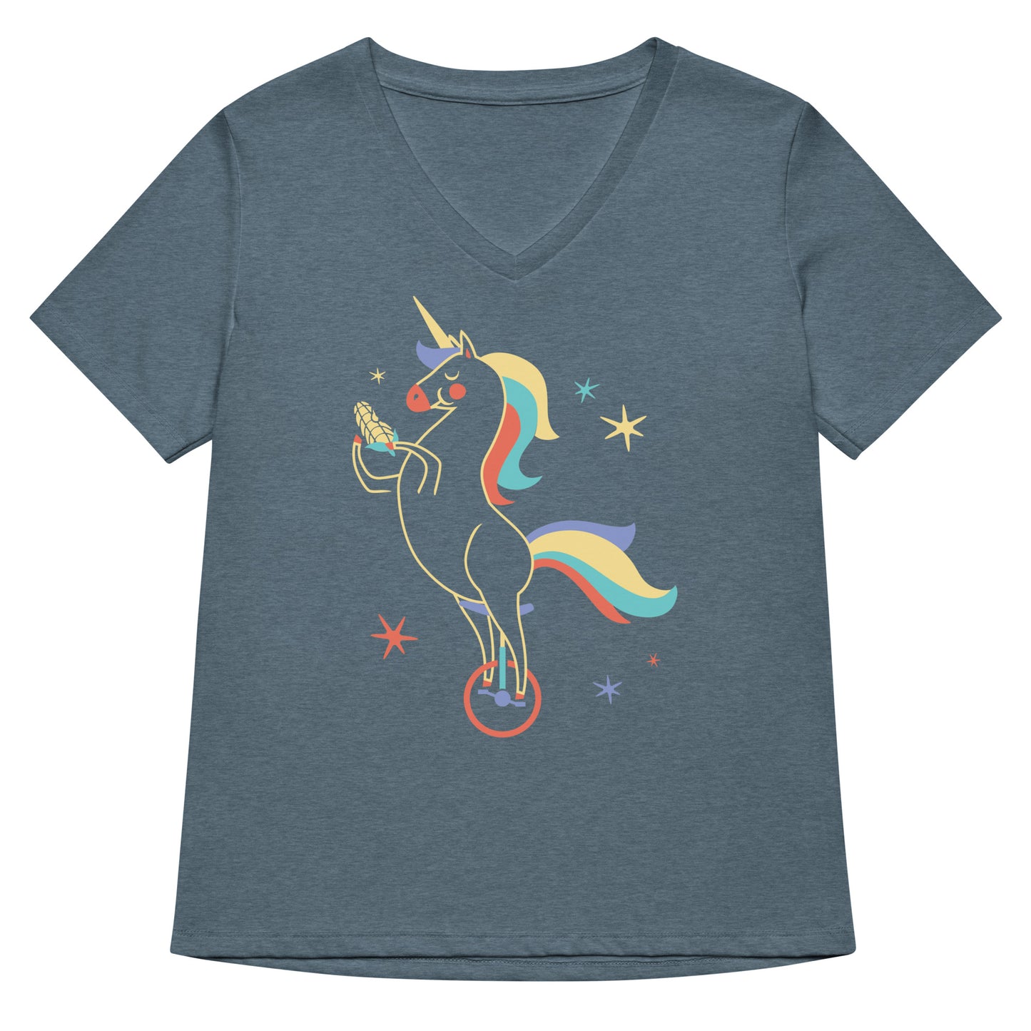 Unicycling Unicorn With Corn Women's V-Neck Tee