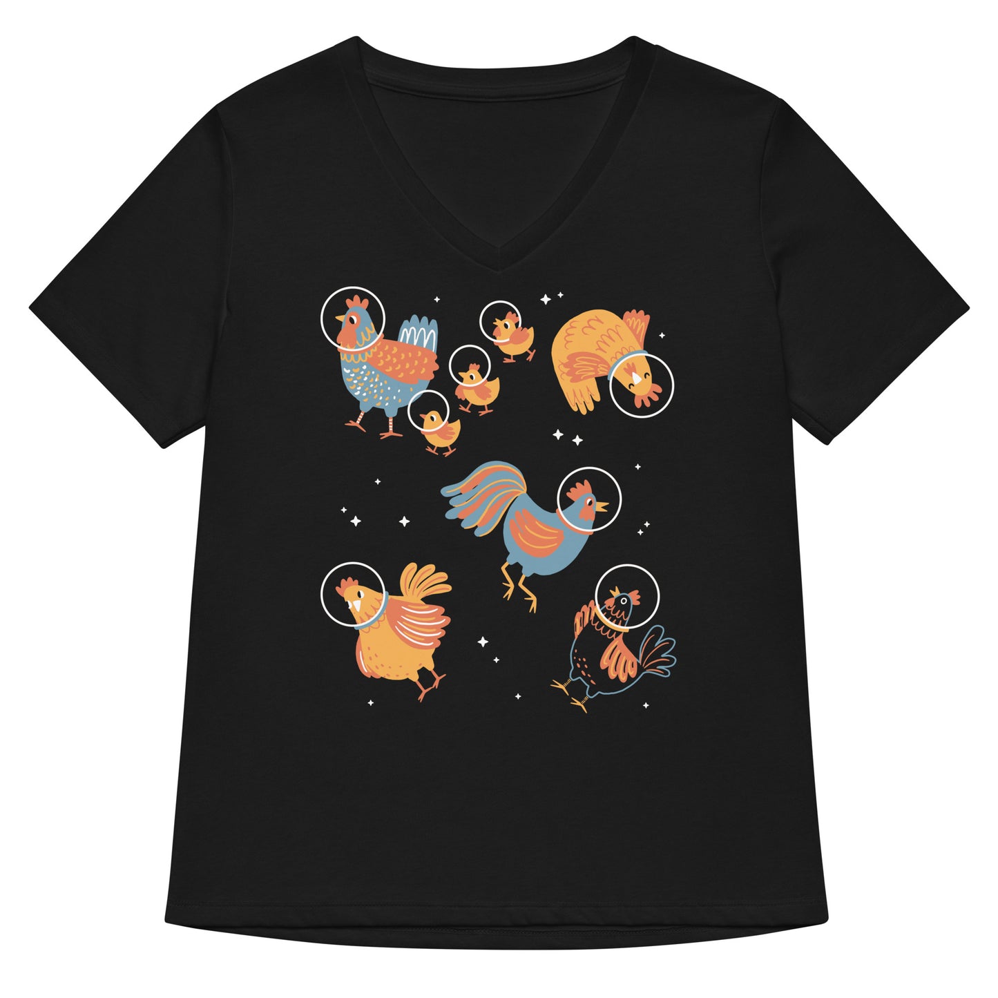 Chickens In Space Women's V-Neck Tee