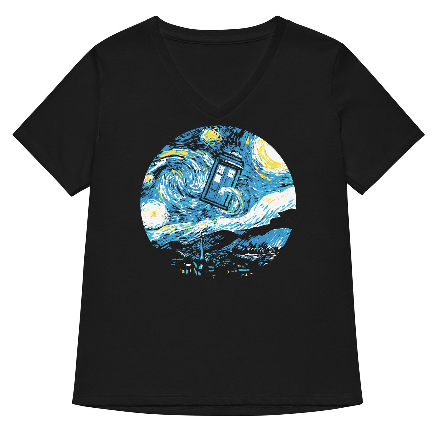 Starry Night Police Box Women's V-Neck Tee