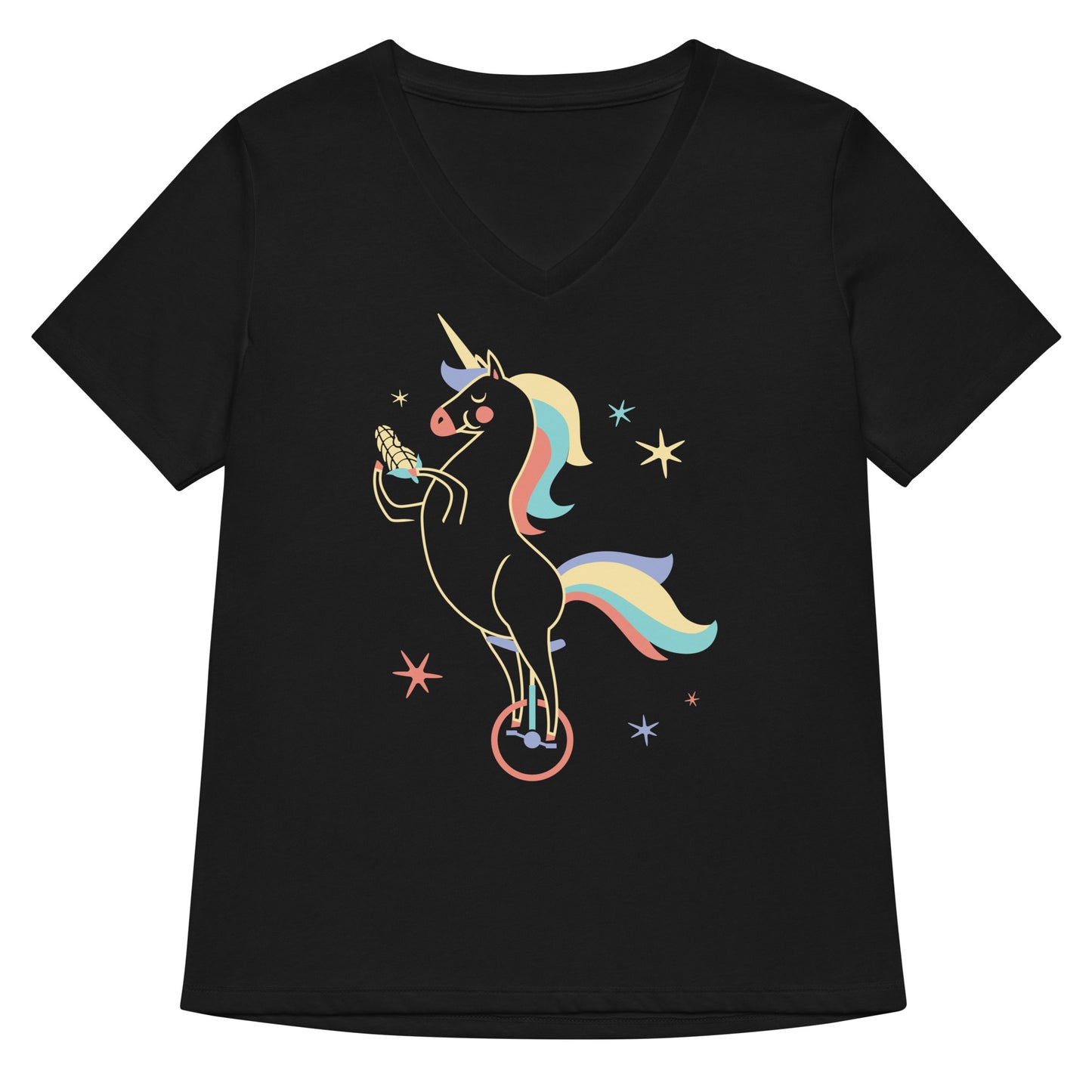 Unicycling Unicorn With Corn Women's V-Neck Tee