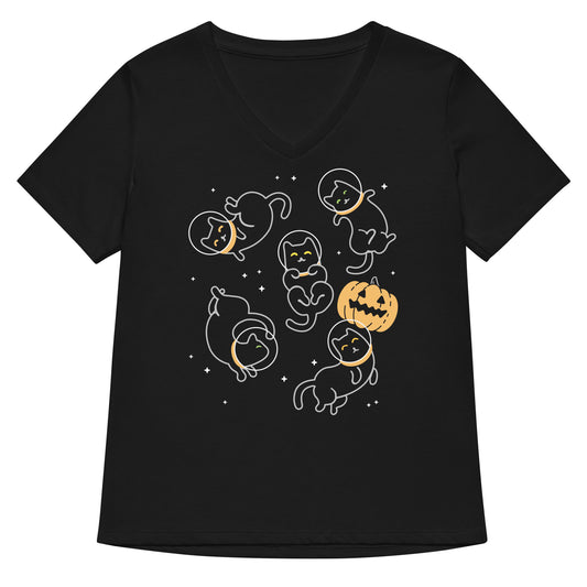 Cat Halloween In Space Women's V-Neck Tee