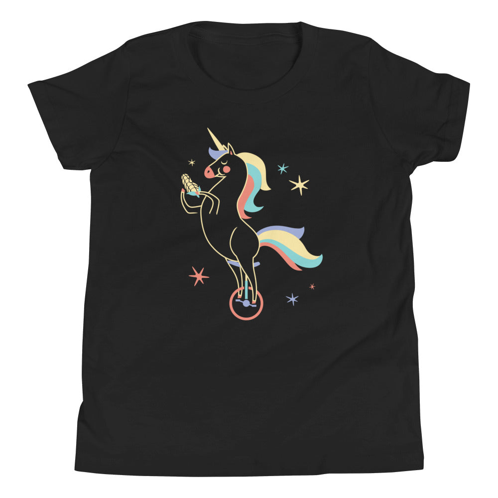 Unicycling Unicorn With Corn Kid's Youth Tee